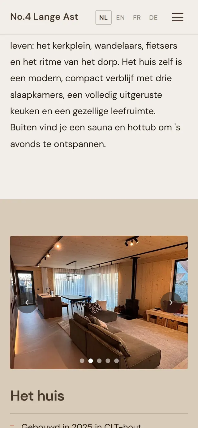 De pagina over het huis op no4langeast.be, op een gsm